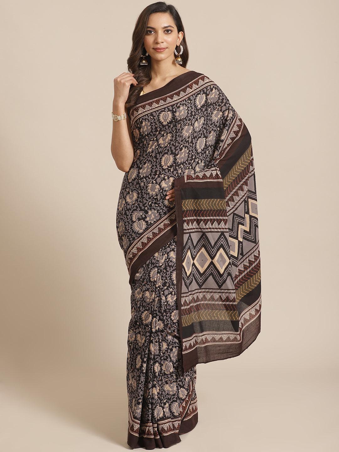 Black Printed Cotton Saree