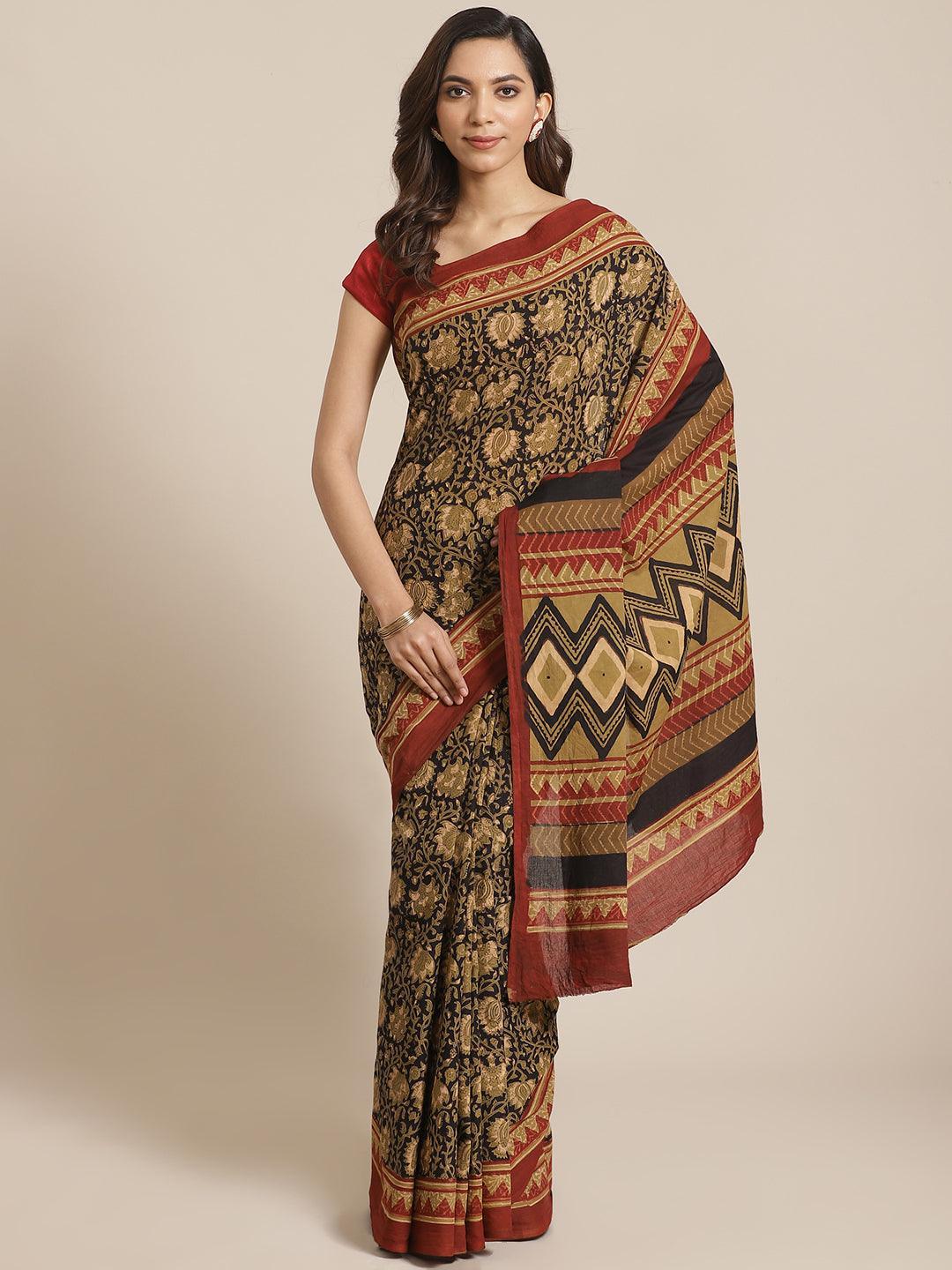 Black Printed Cotton Saree