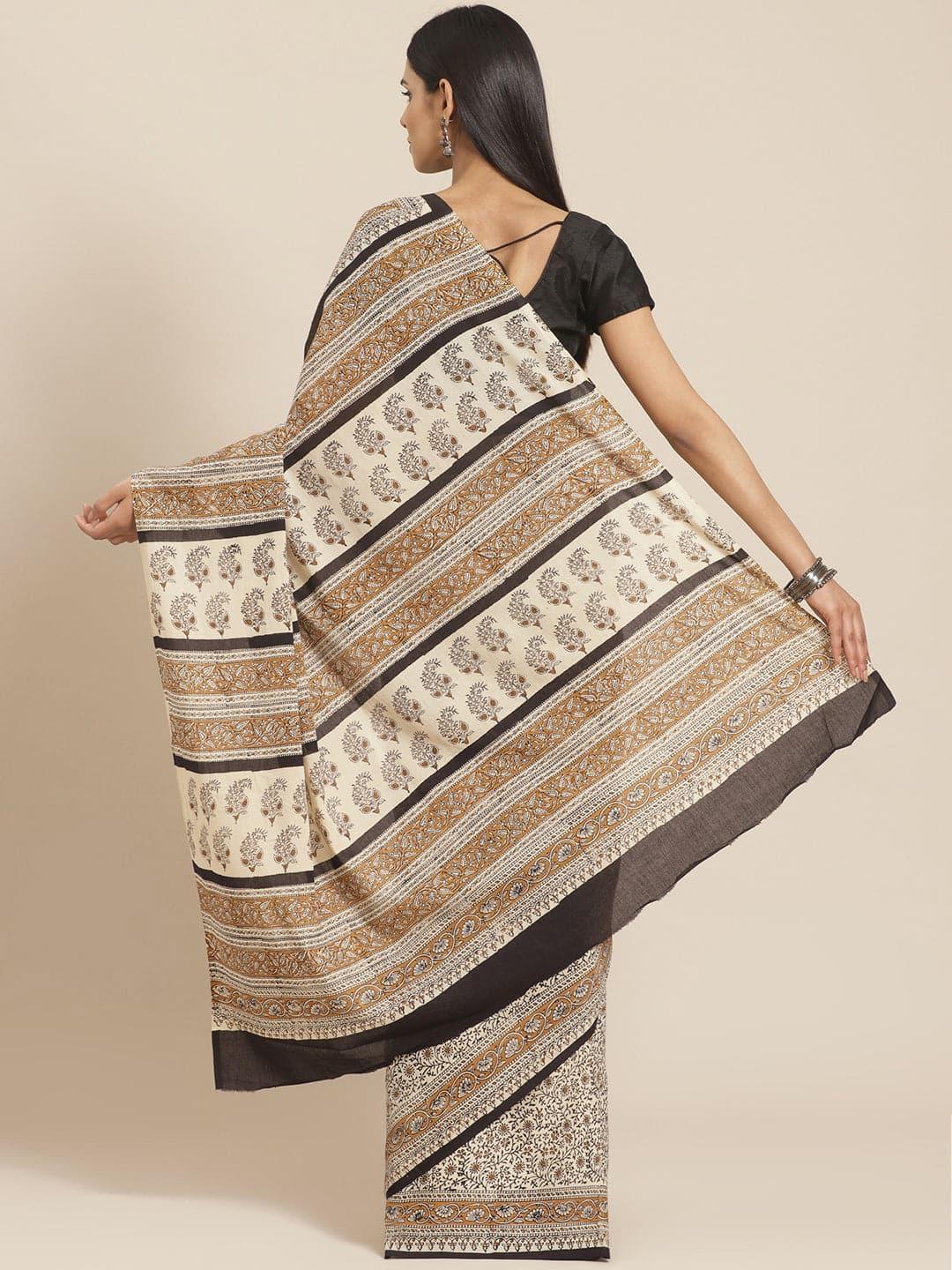 Beige Printed Cotton Saree - ShopLibas