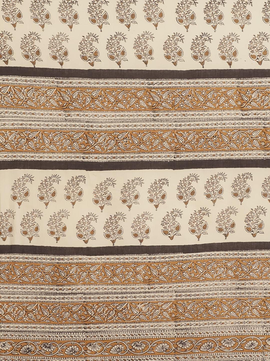 Beige Printed Cotton Saree - ShopLibas