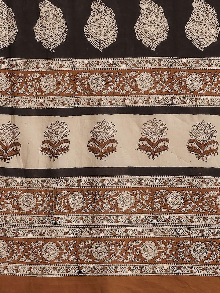 Beige Printed Cotton Saree - ShopLibas