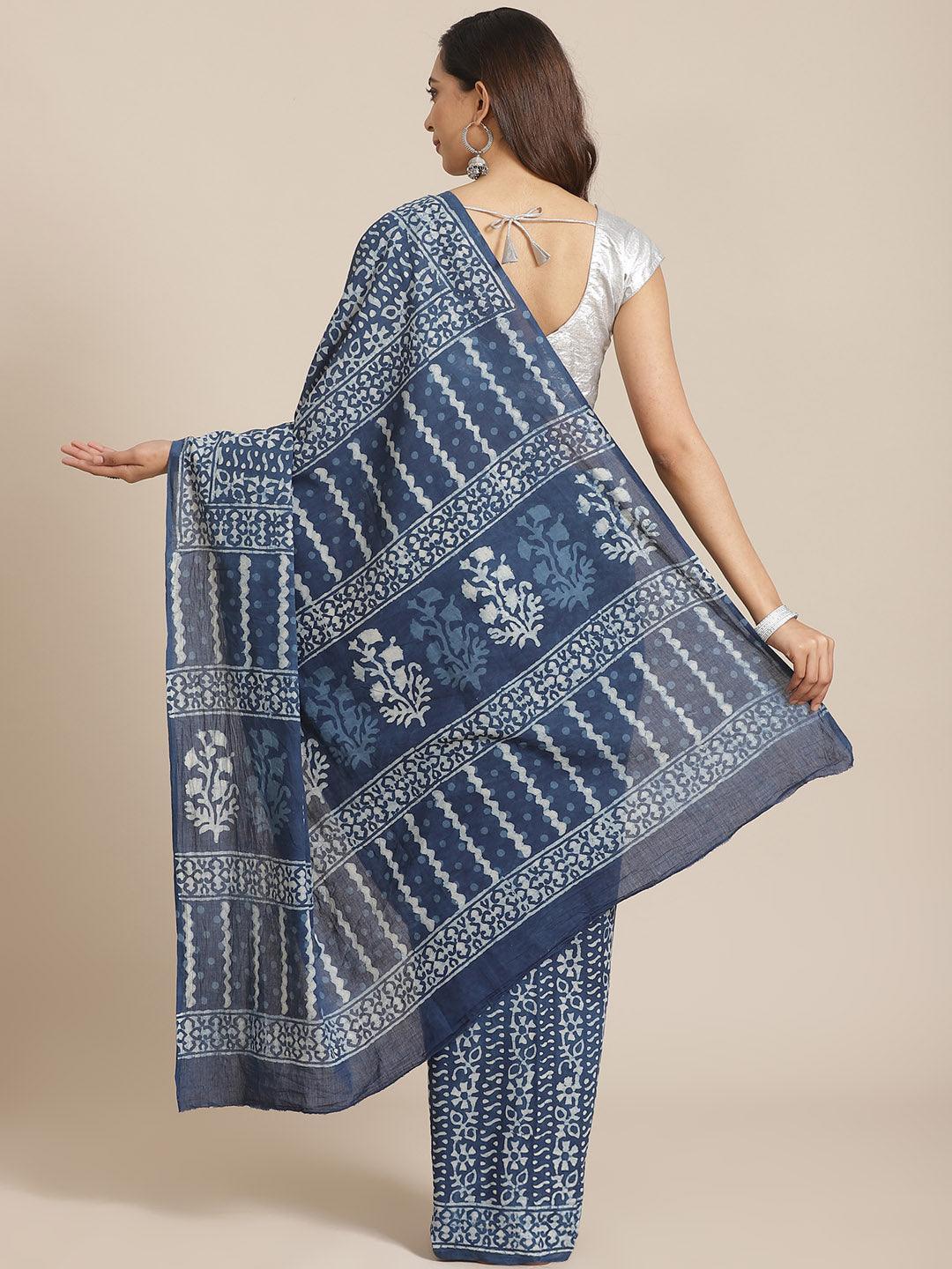 Blue Printed Cotton Saree