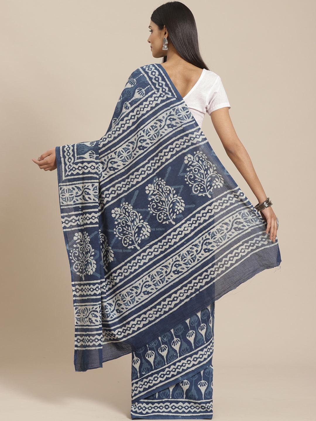 Blue Printed Cotton Saree