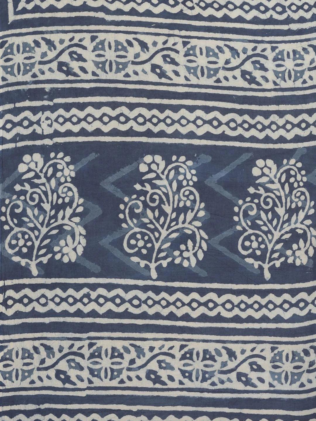 Blue Printed Cotton Saree