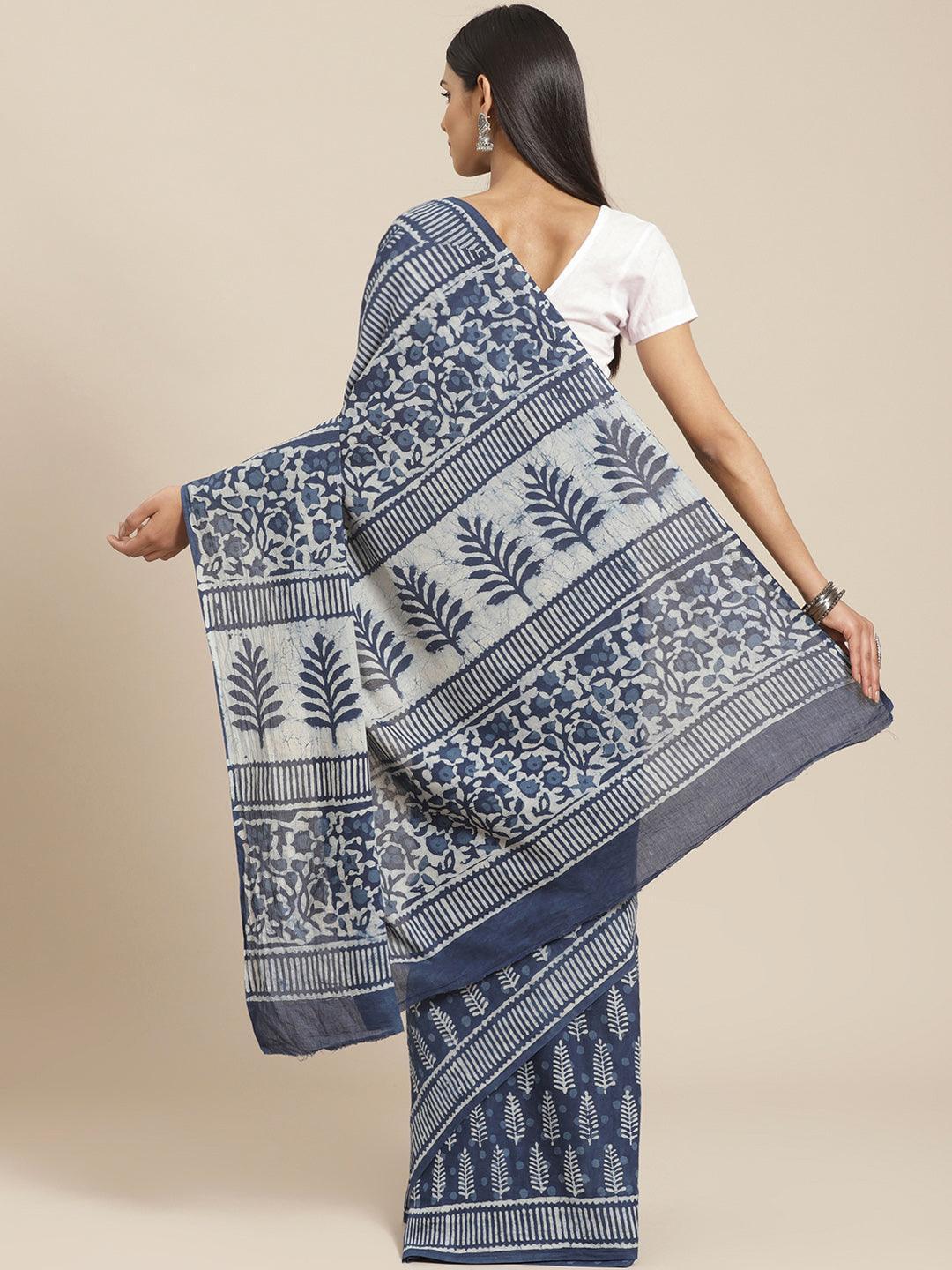 Blue Printed Cotton Saree