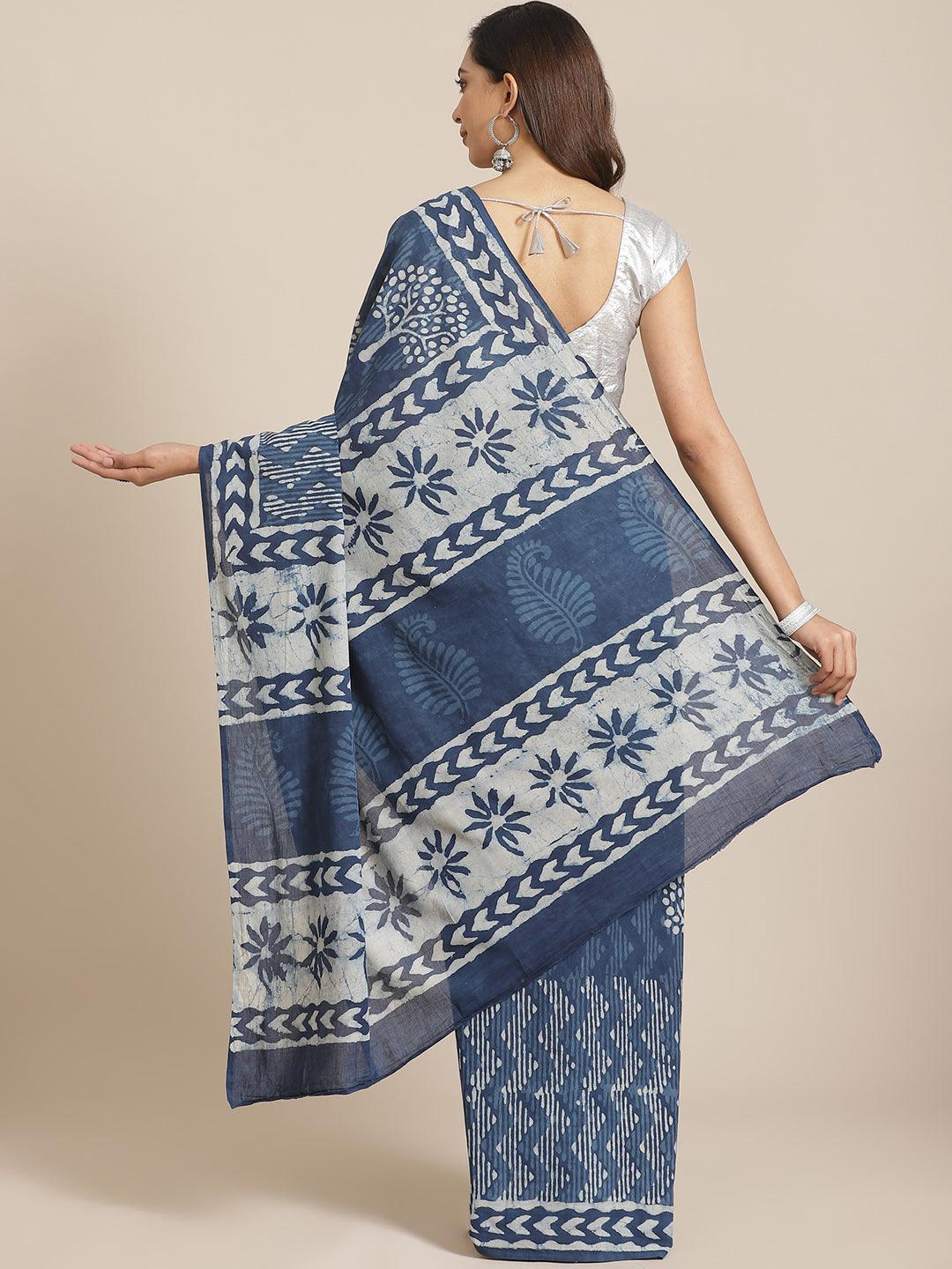 Blue Printed Cotton Saree