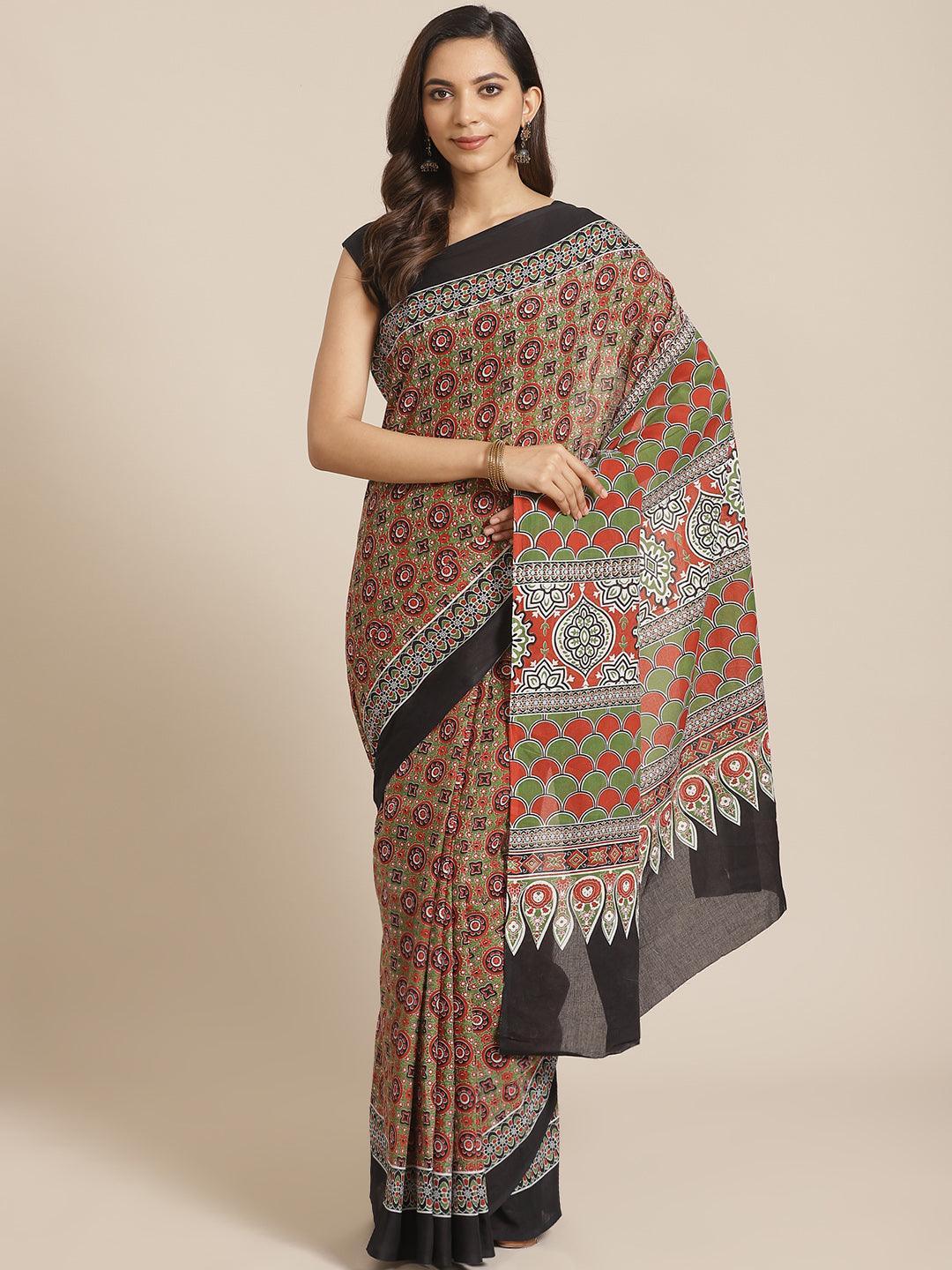 Multicoloured Printed Cotton Saree