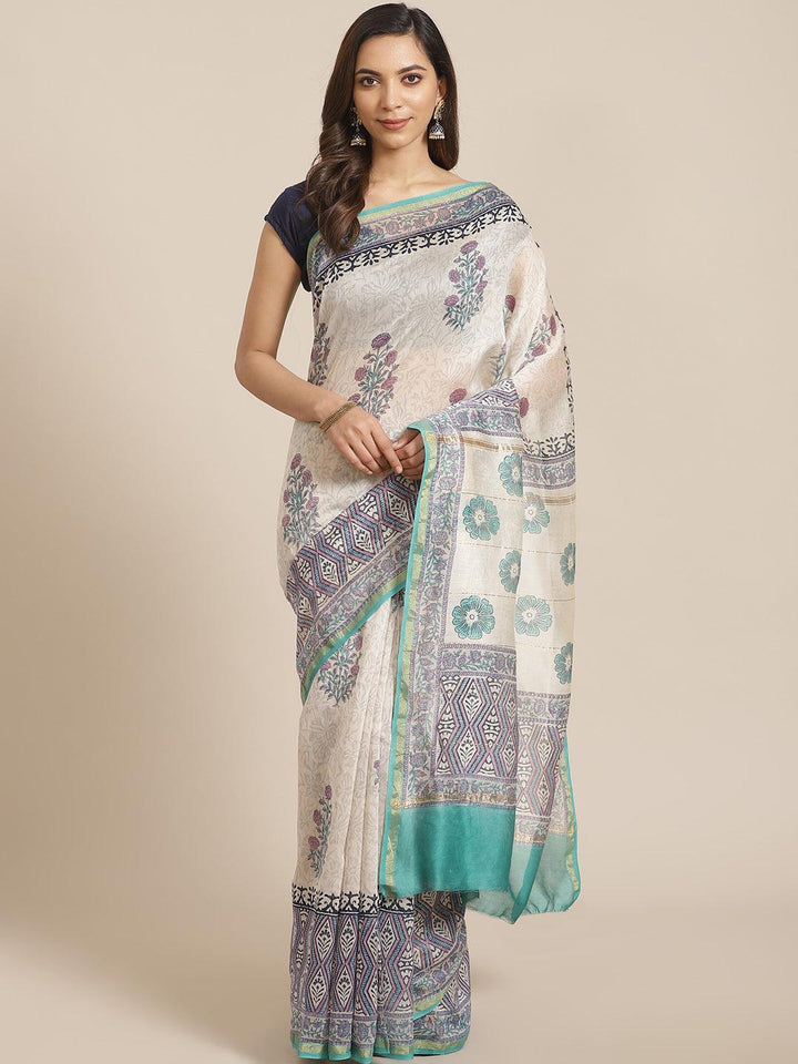 Multicoloured Printed Cotton Silk Saree - ShopLibas