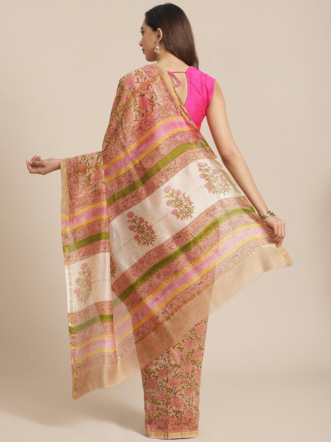 Pink Printed Cotton Silk Saree