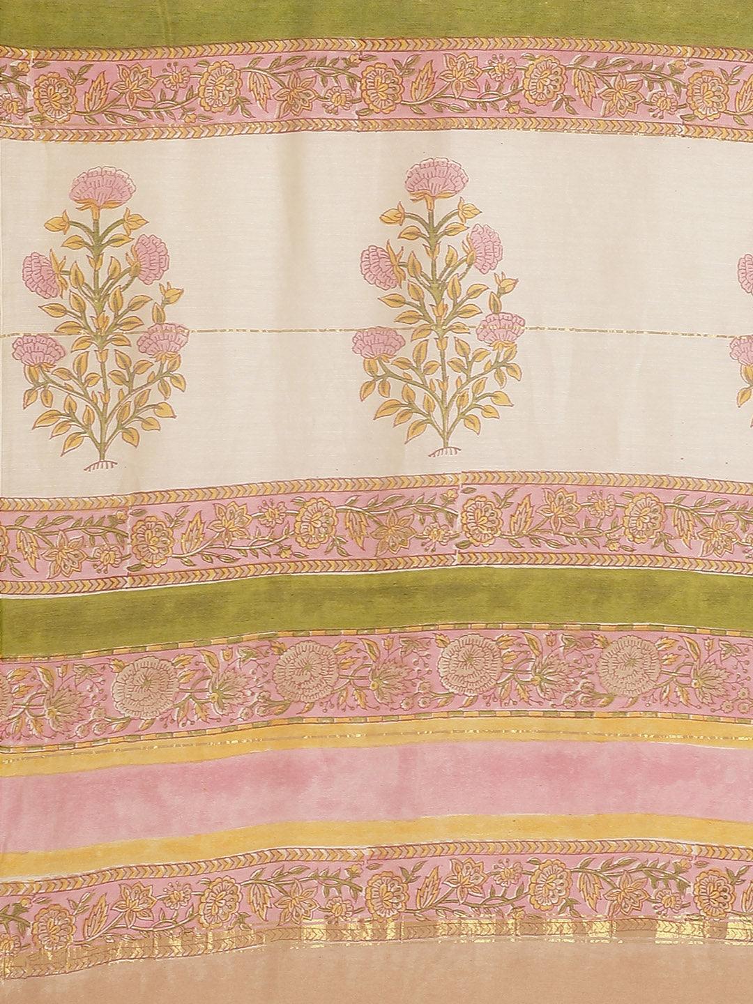 Pink Printed Cotton Silk Saree