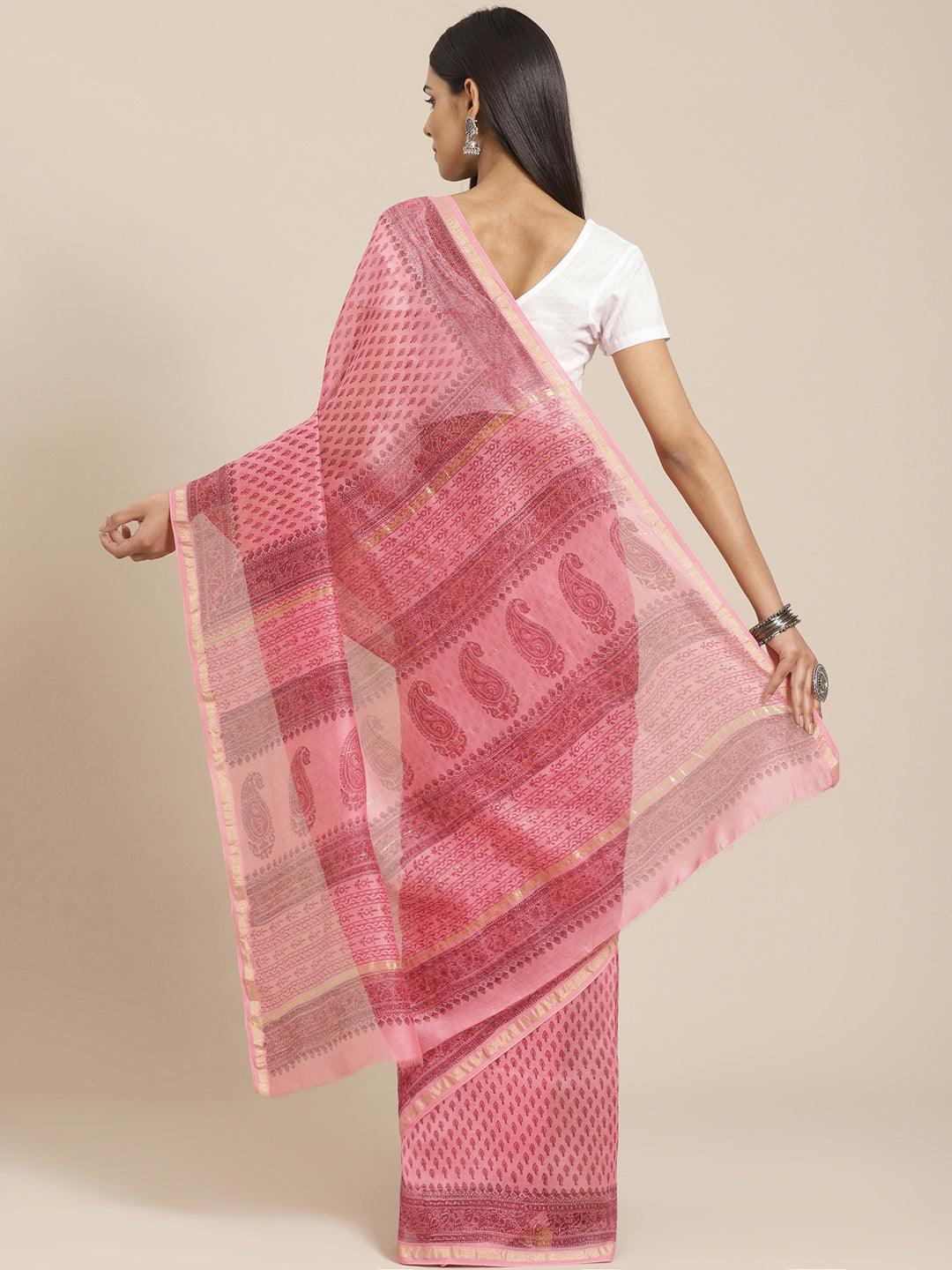 Pink Printed Cotton Silk Saree