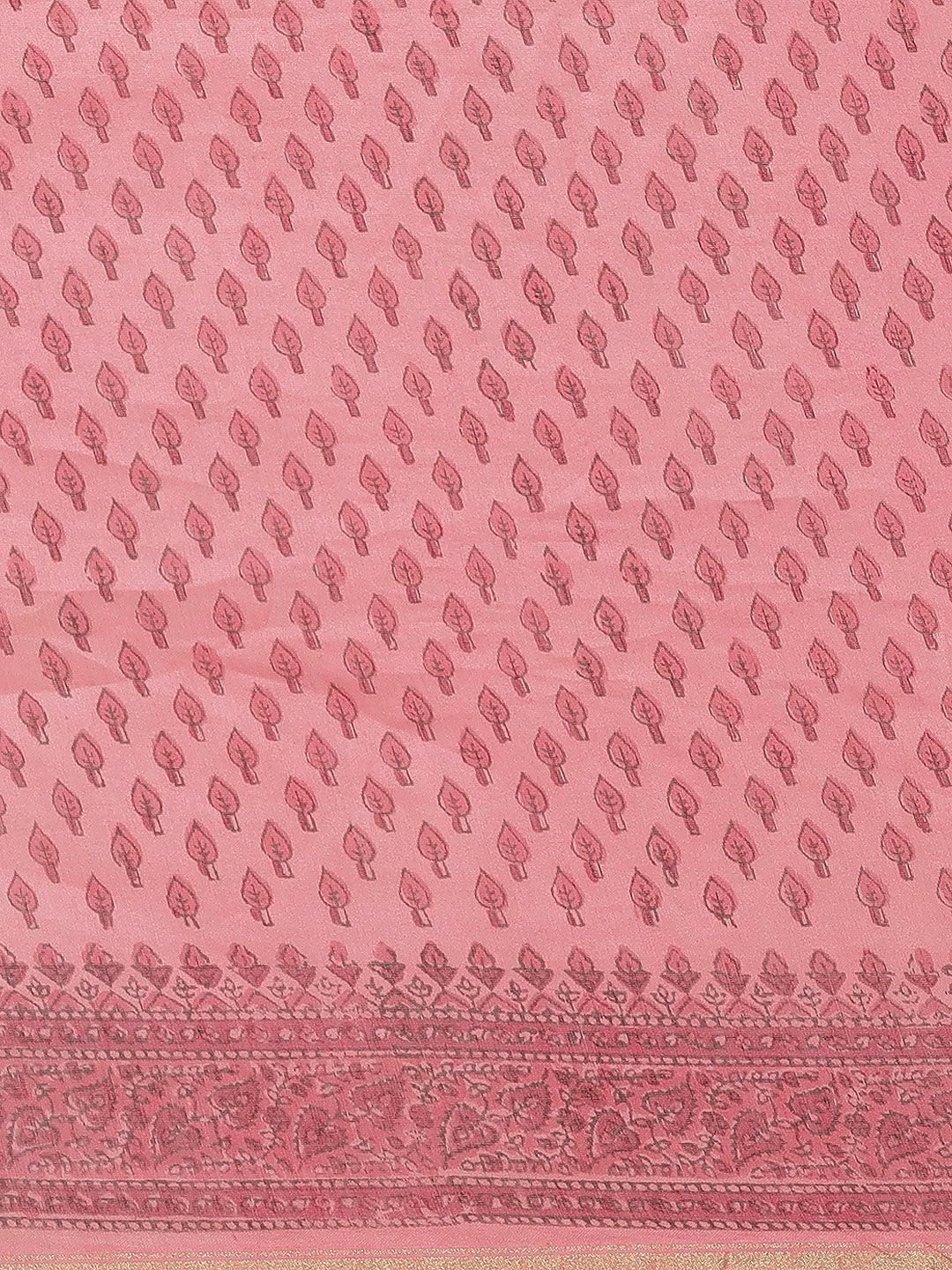 Pink Printed Cotton Silk Saree