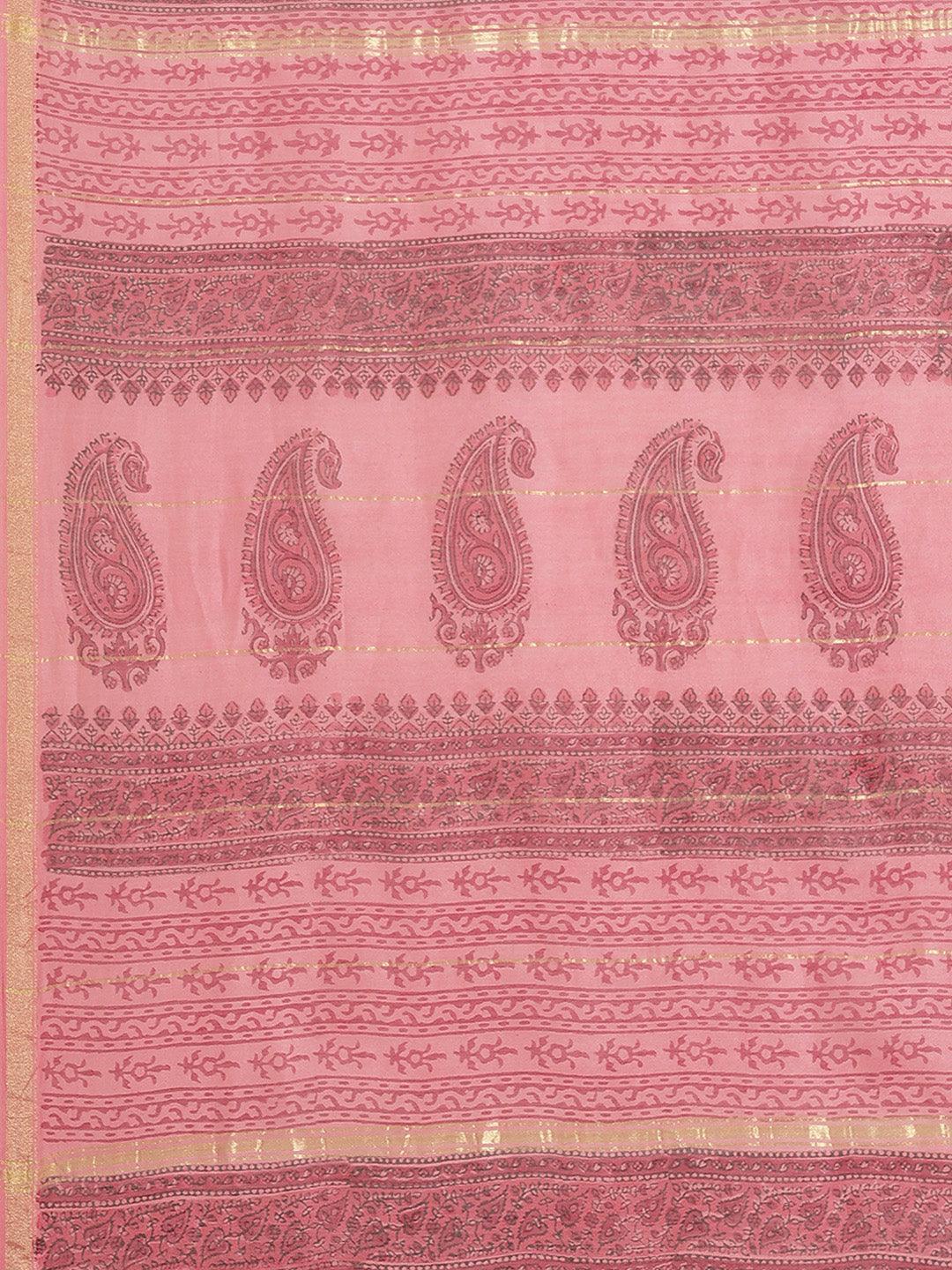 Pink Printed Cotton Silk Saree