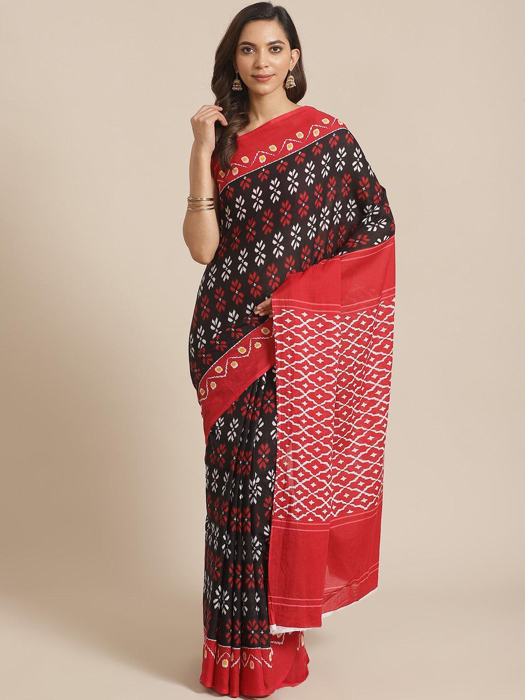 Black Printed Cotton Saree