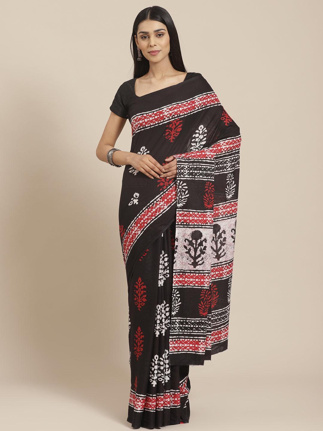 Black Printed Cotton Saree