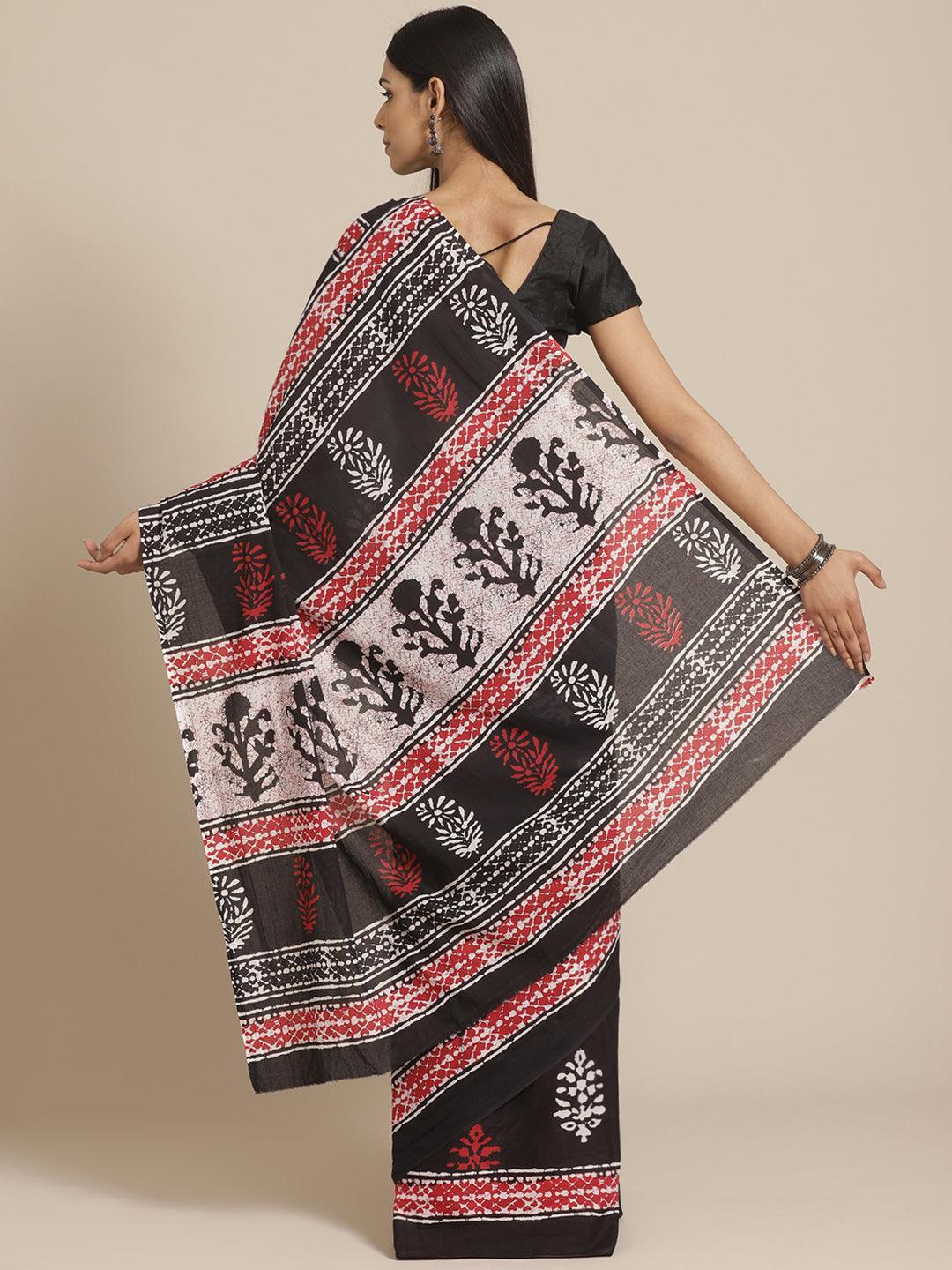 Black Printed Cotton Saree