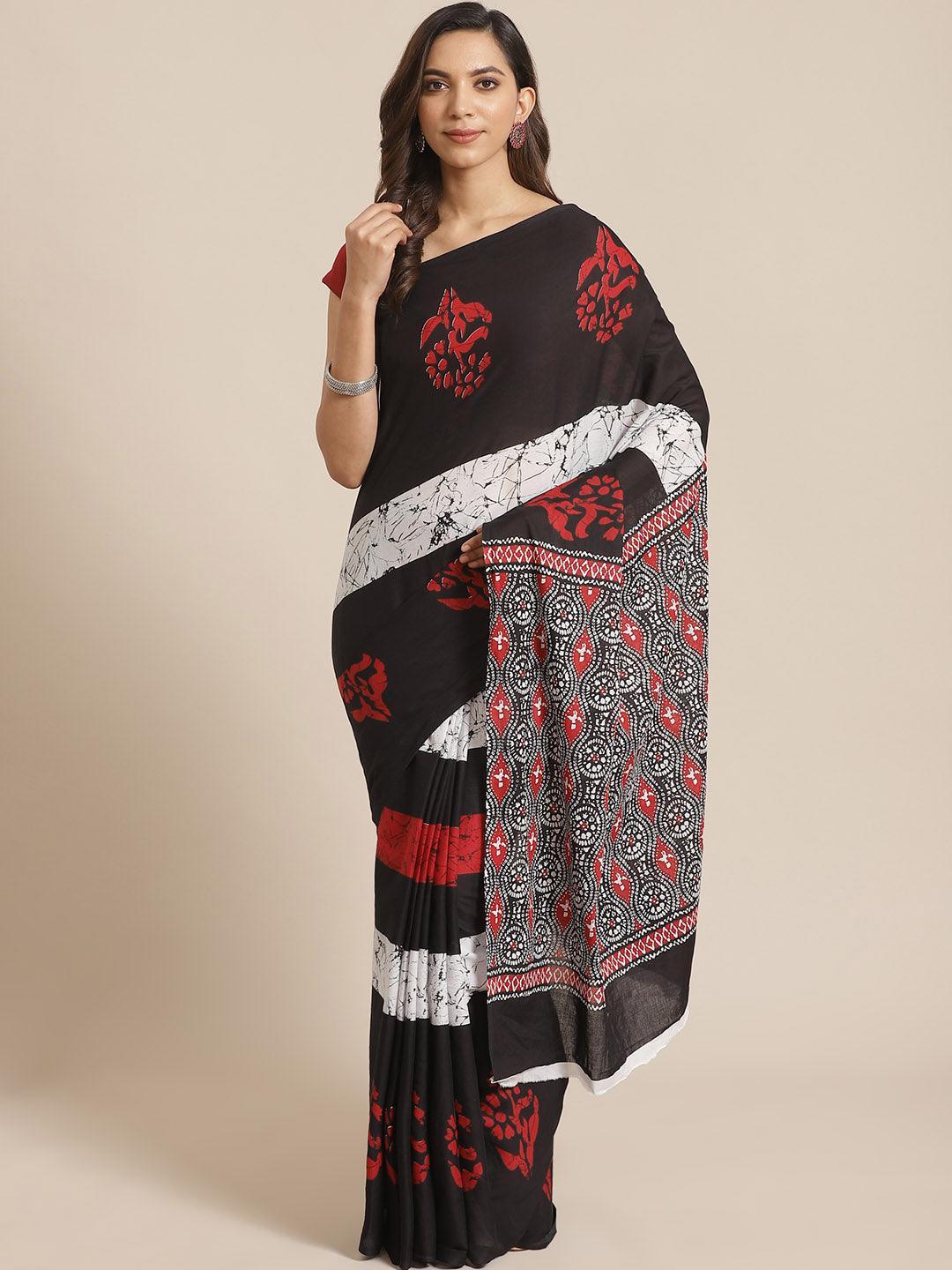 Black Printed Cotton Saree