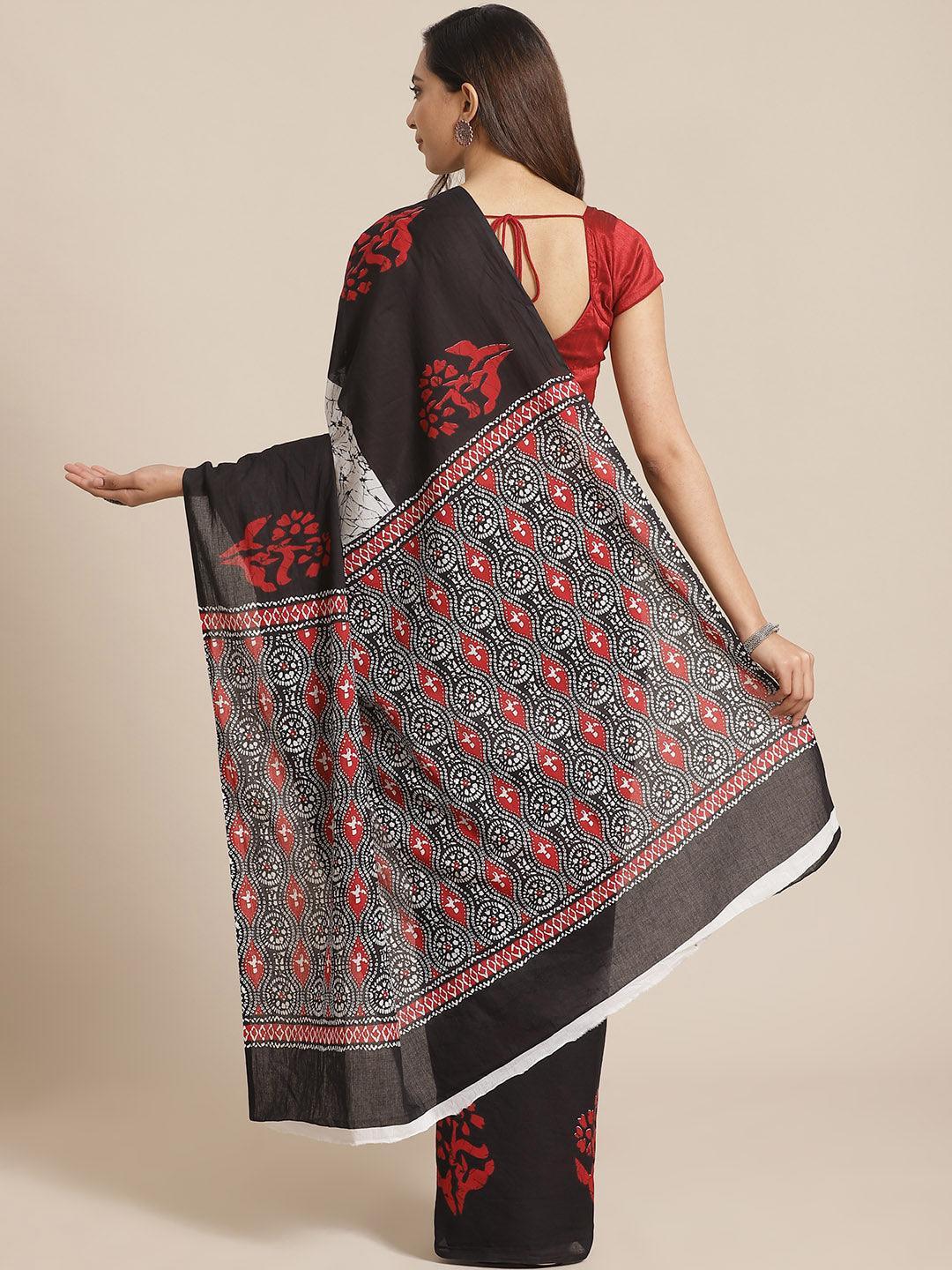 Black Printed Cotton Saree