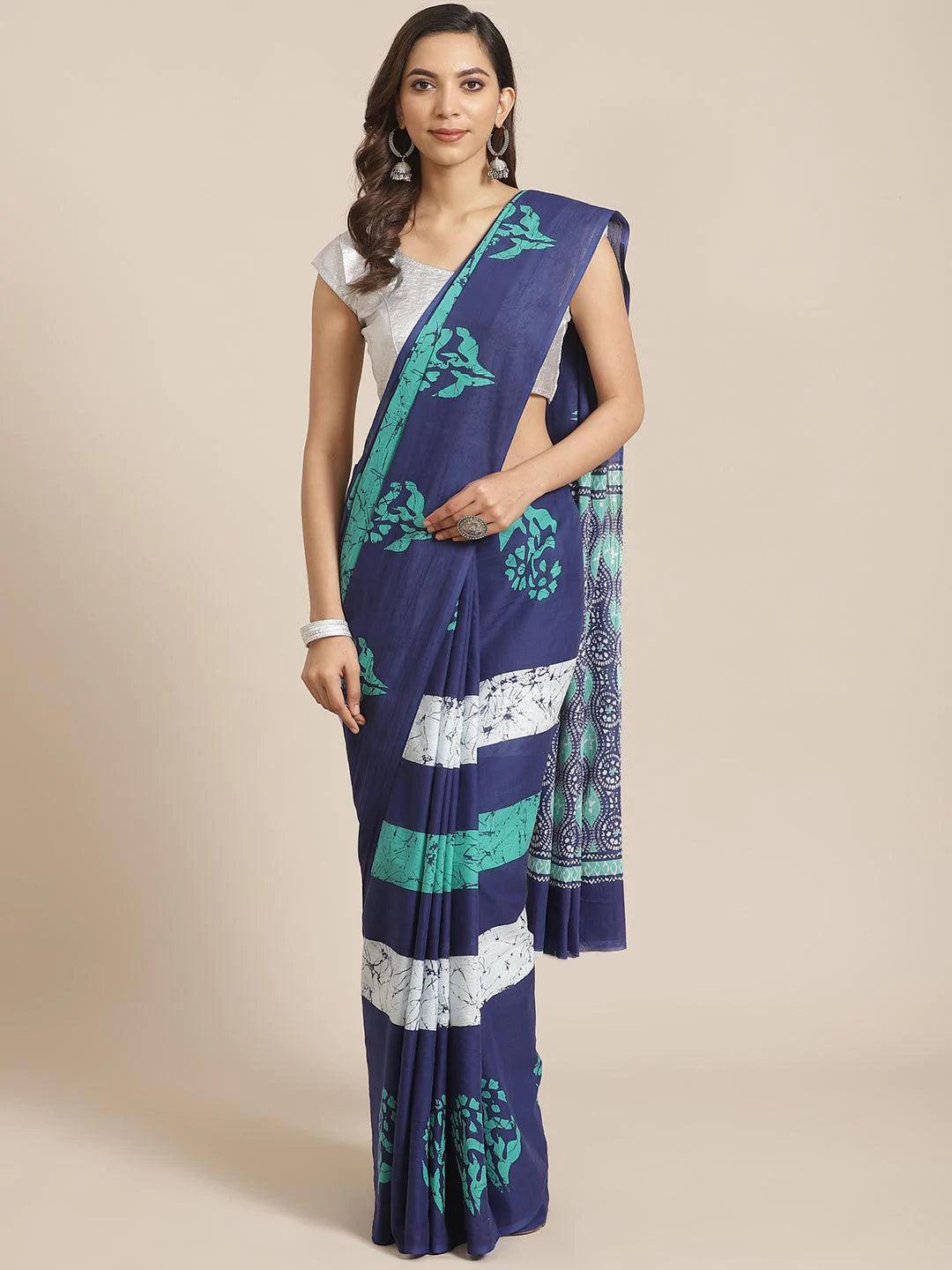 Multicoloured Printed Cotton Saree - ShopLibas