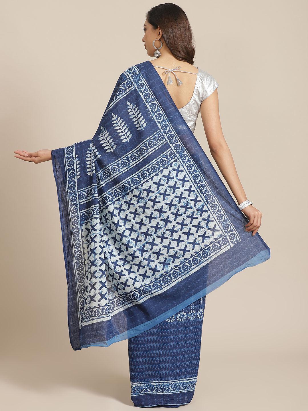 Blue Striped Cotton Saree - ShopLibas