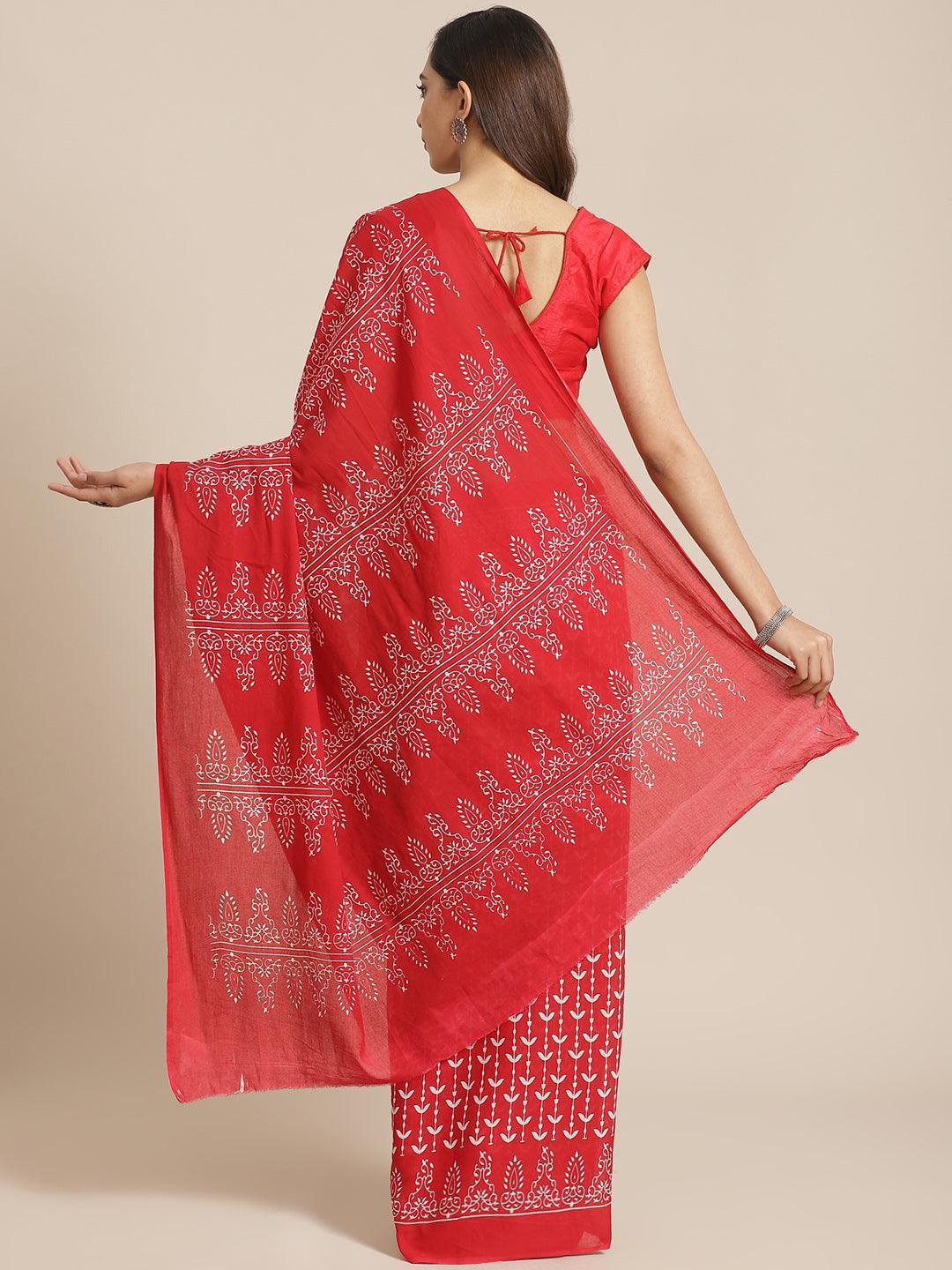 Red Printed Cotton Saree