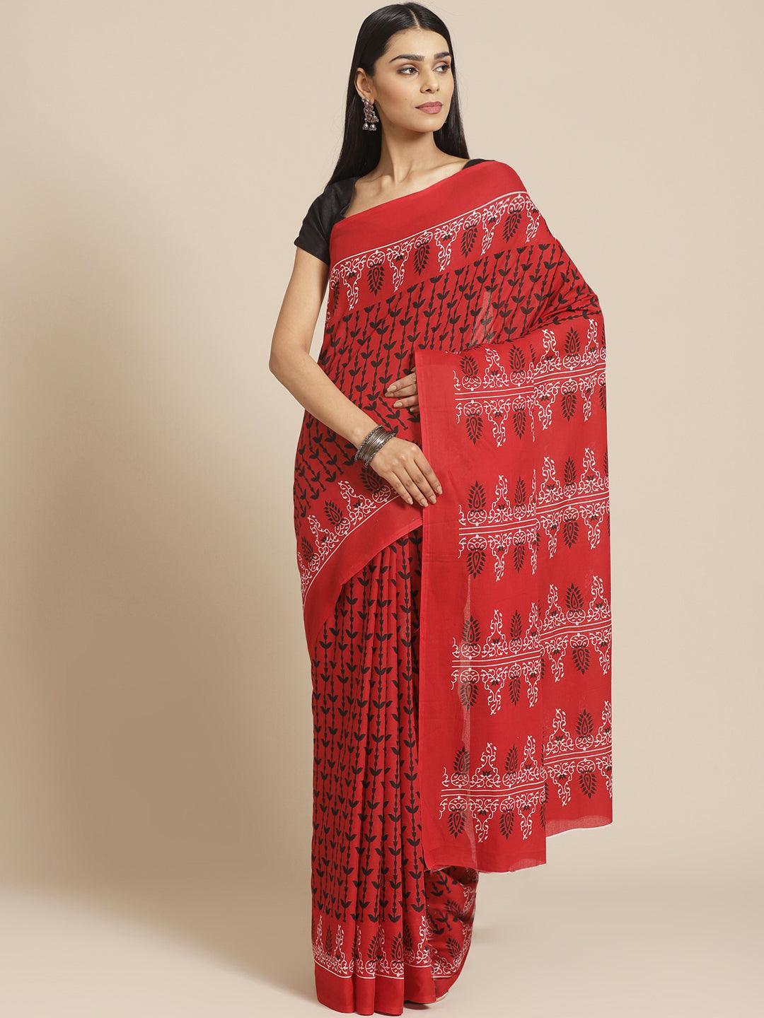 Red Printed Cotton Saree