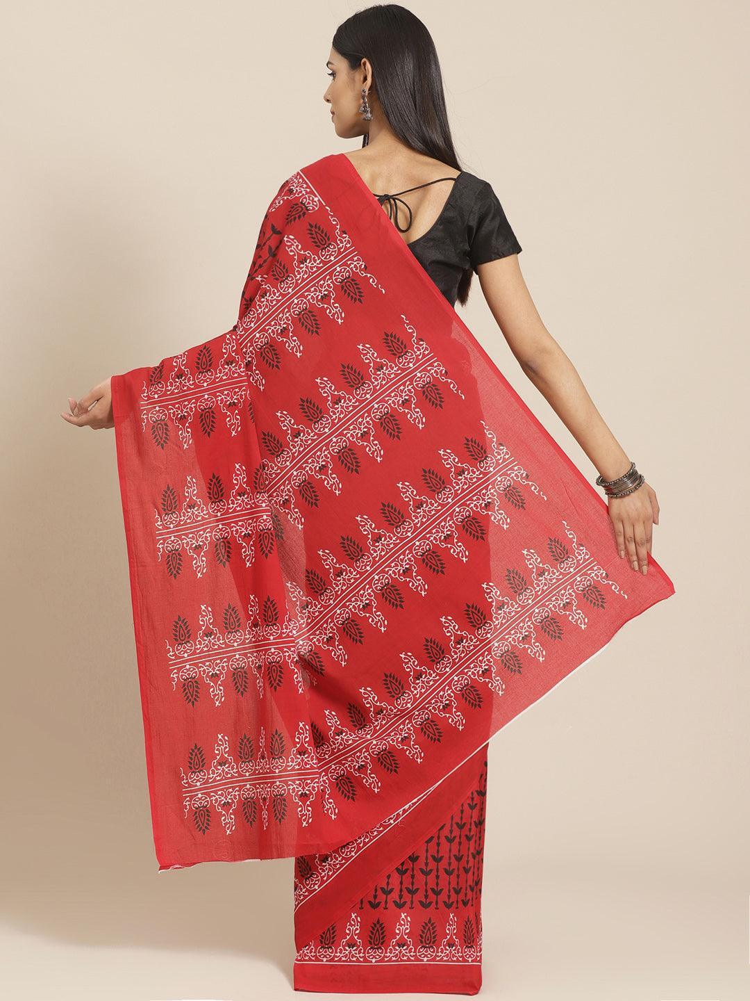 Red Printed Cotton Saree