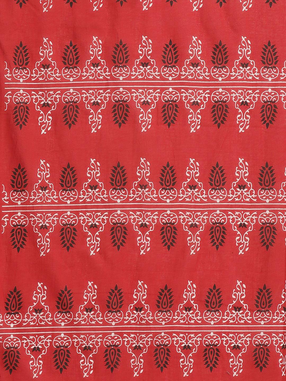 Red Printed Cotton Saree