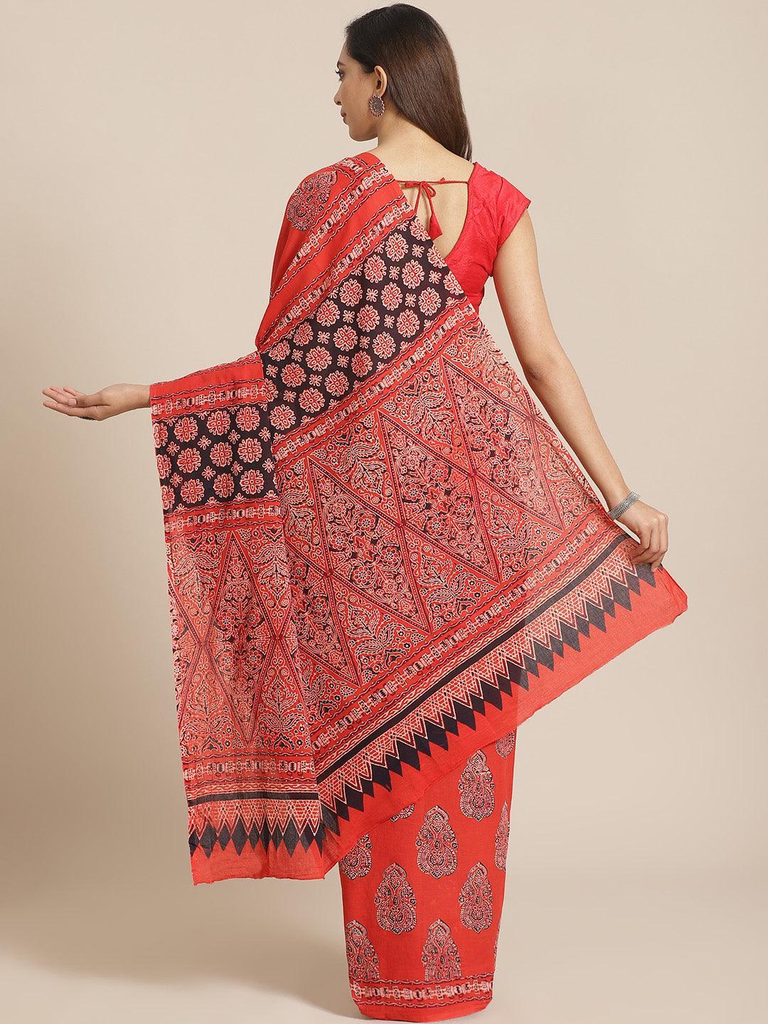 Red Printed Cotton Saree