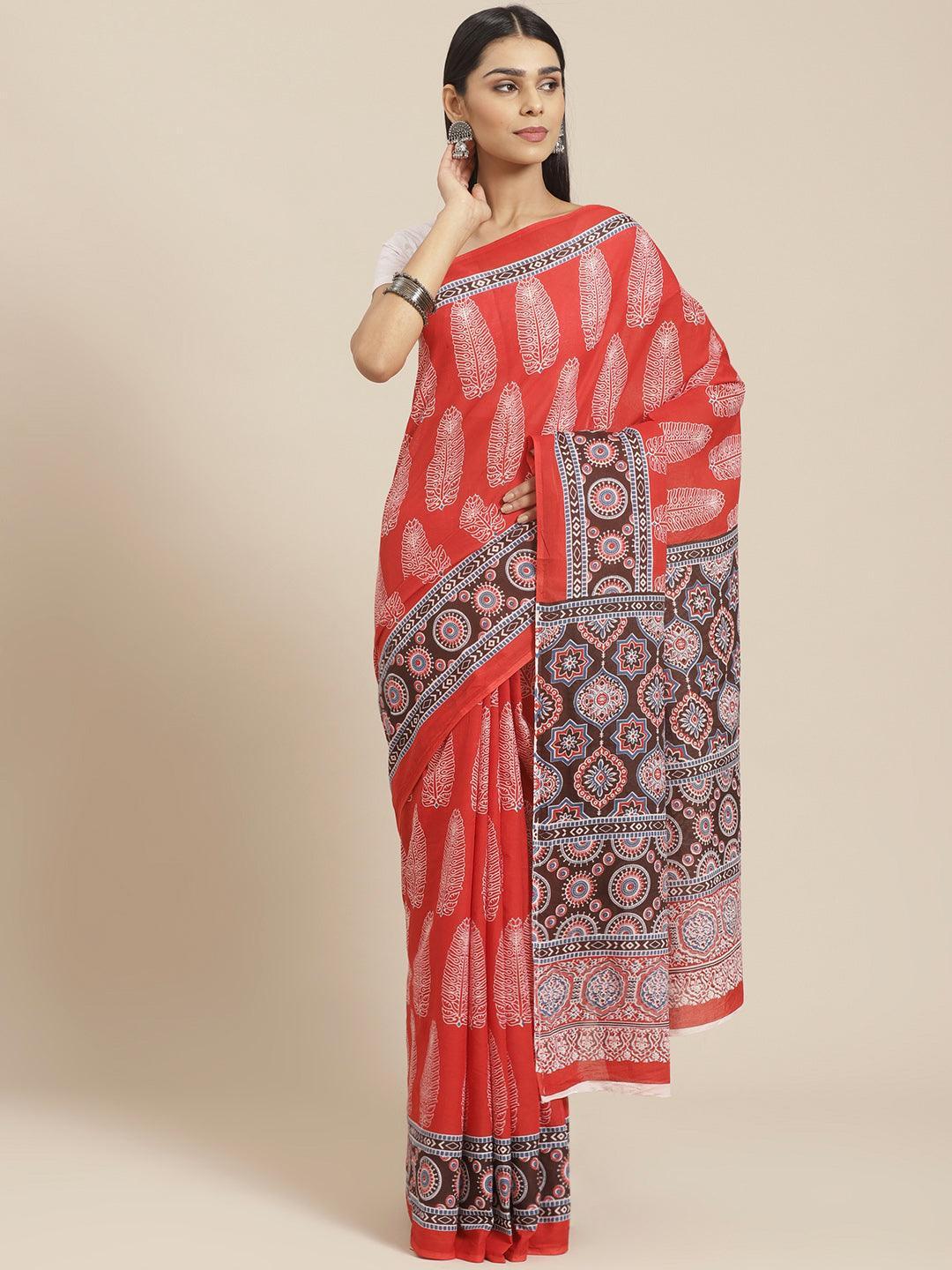 Red Printed Cotton Saree