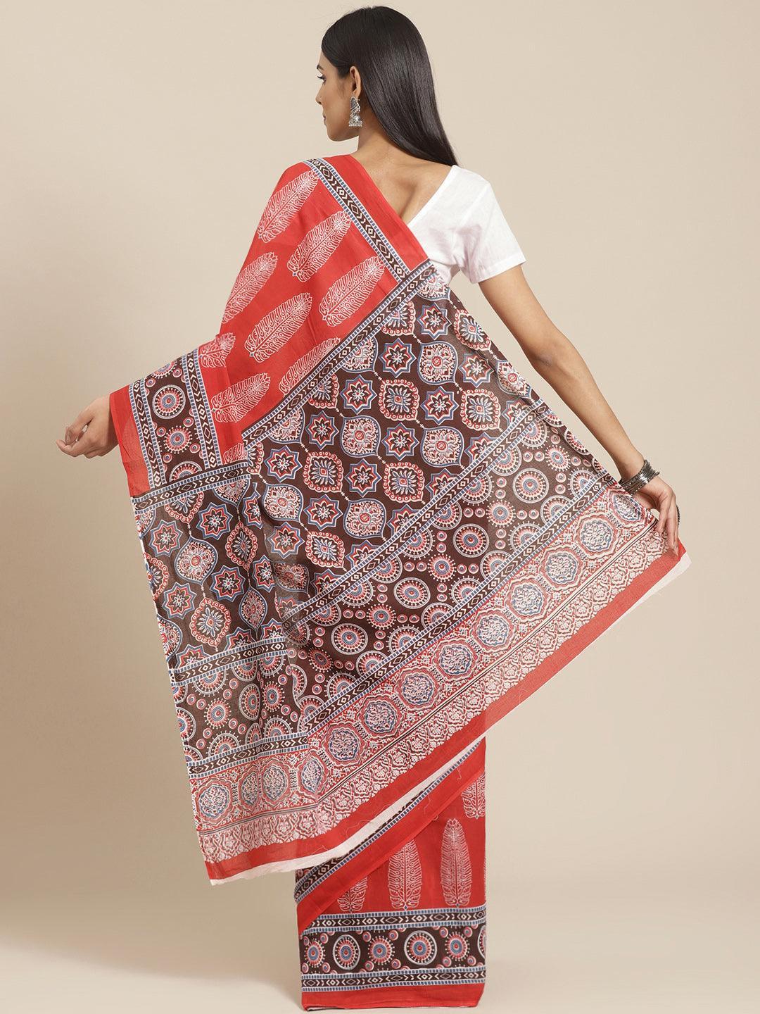 Red Printed Cotton Saree