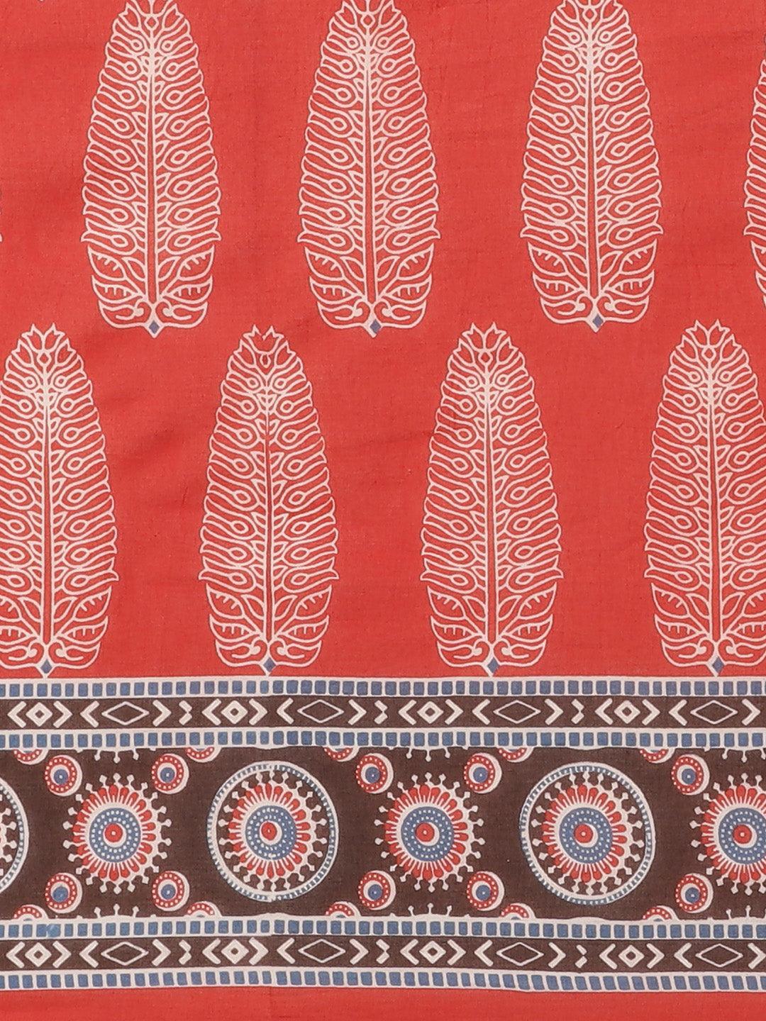 Red Printed Cotton Saree