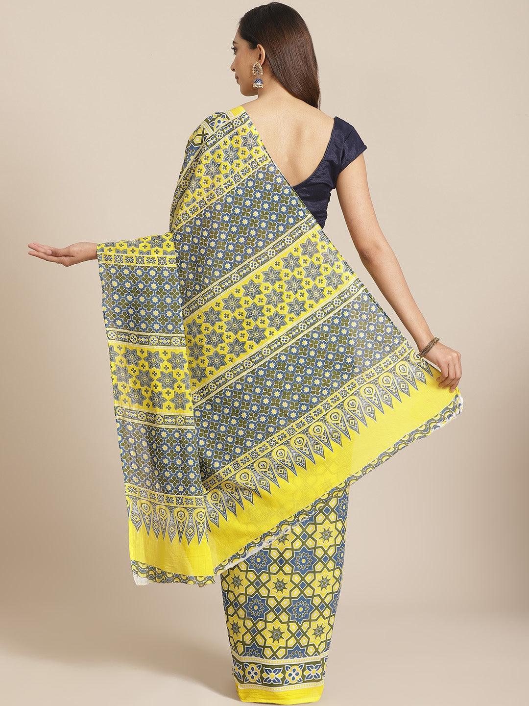 Yellow Printed Cotton Saree