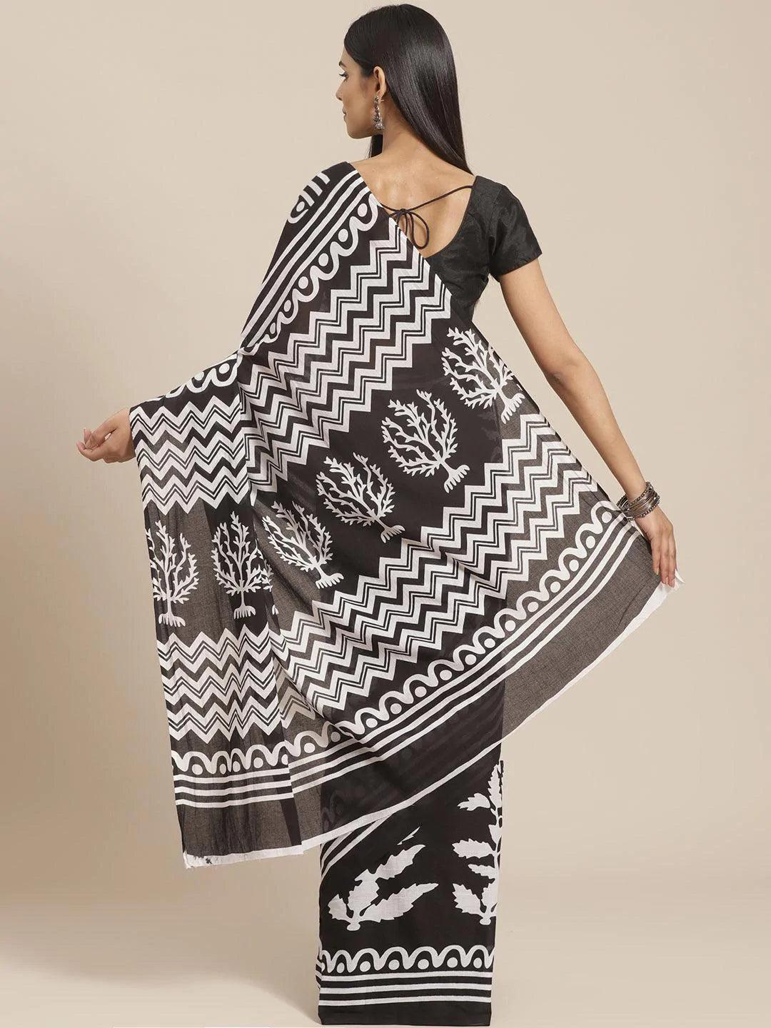 Black Printed Cotton Saree