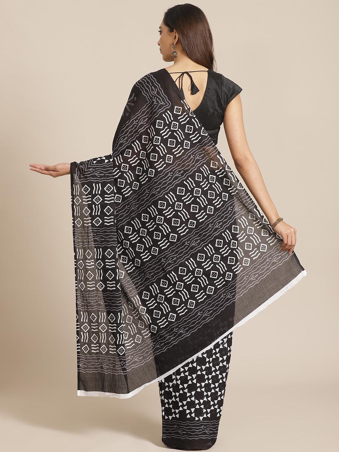 Black Printed Cotton Saree