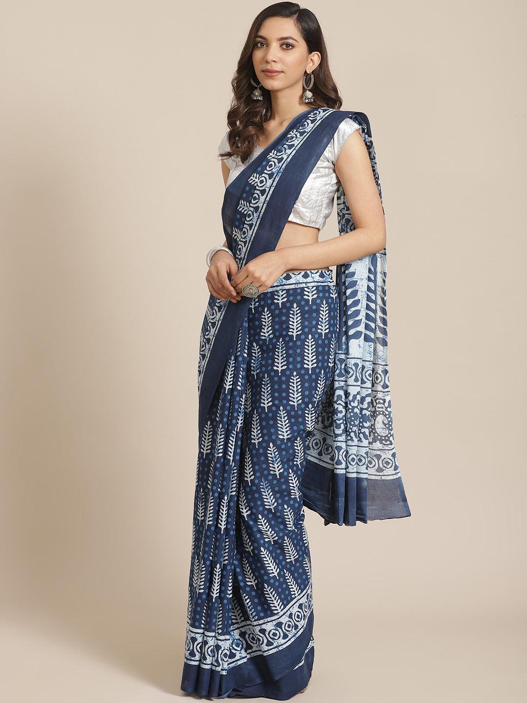 Blue Printed Cotton Saree