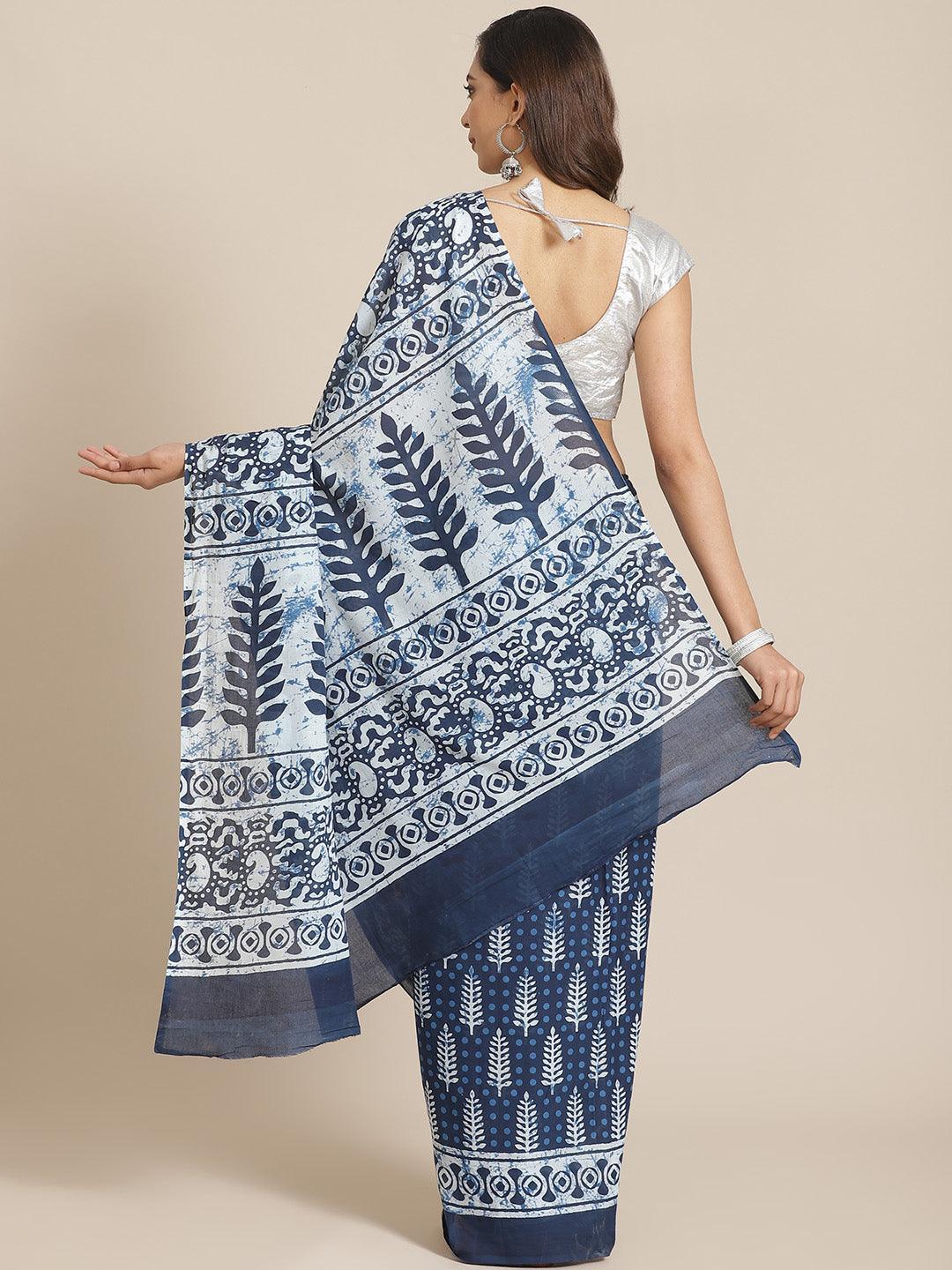 Blue Printed Cotton Saree