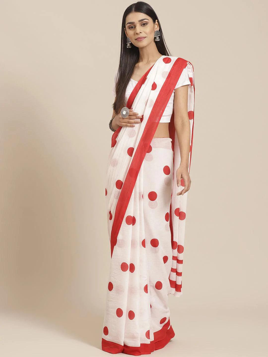 White Printed Cotton Saree