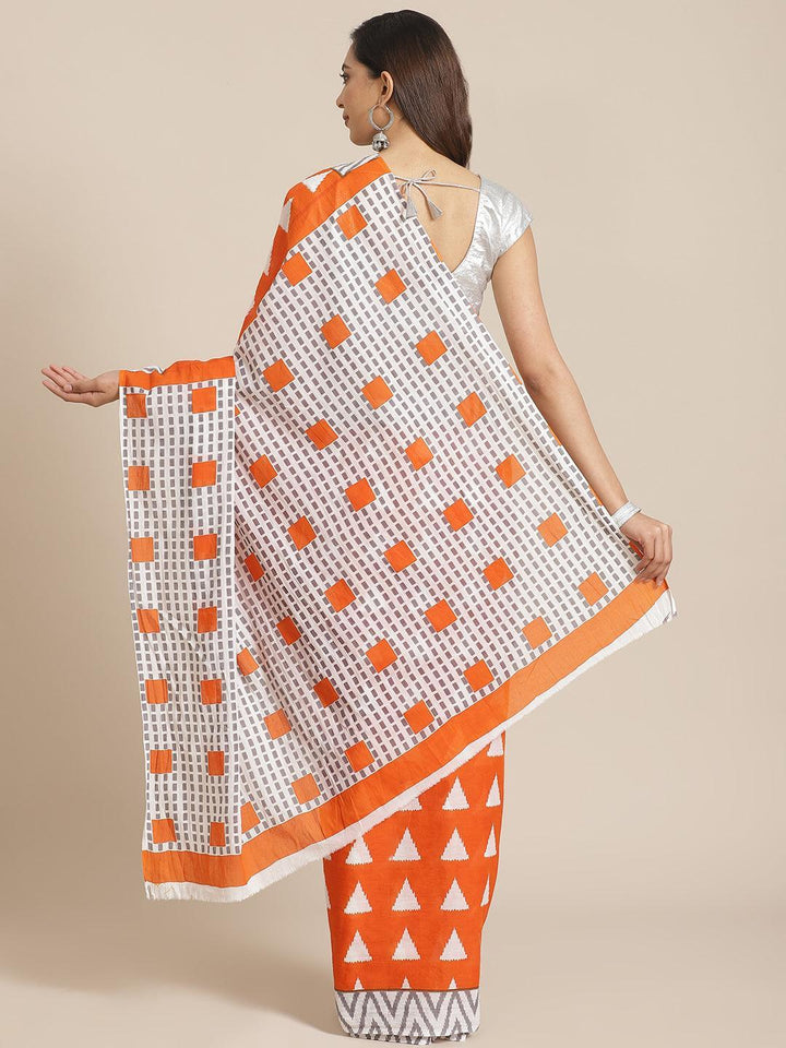 Orange Printed Cotton Saree - ShopLibas