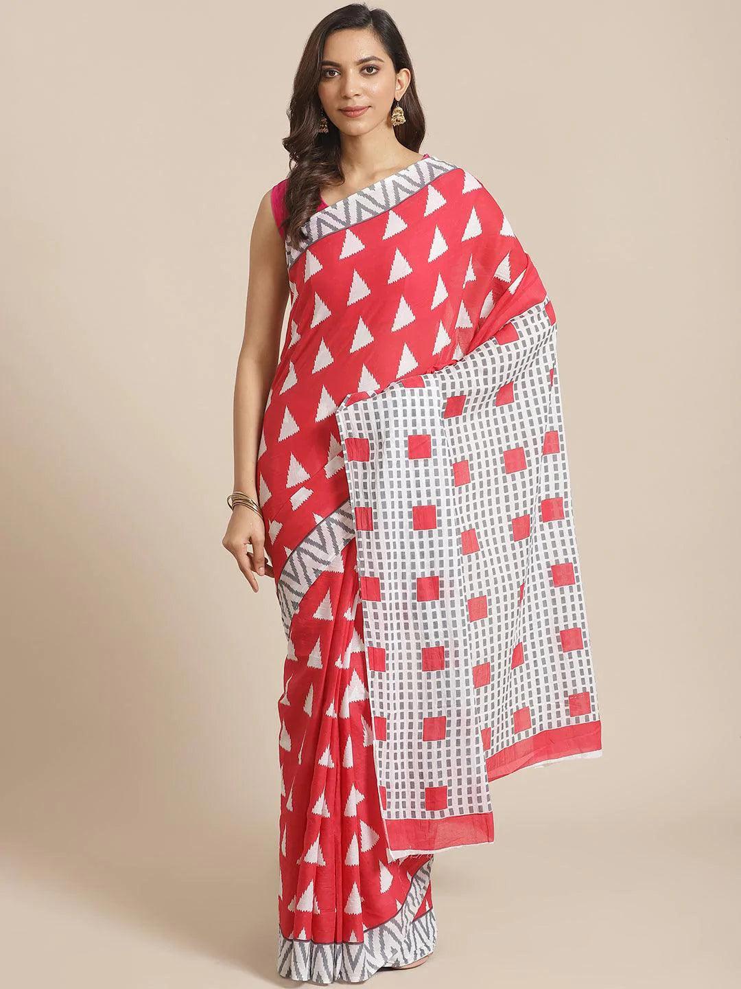 Pink Printed Cotton Saree