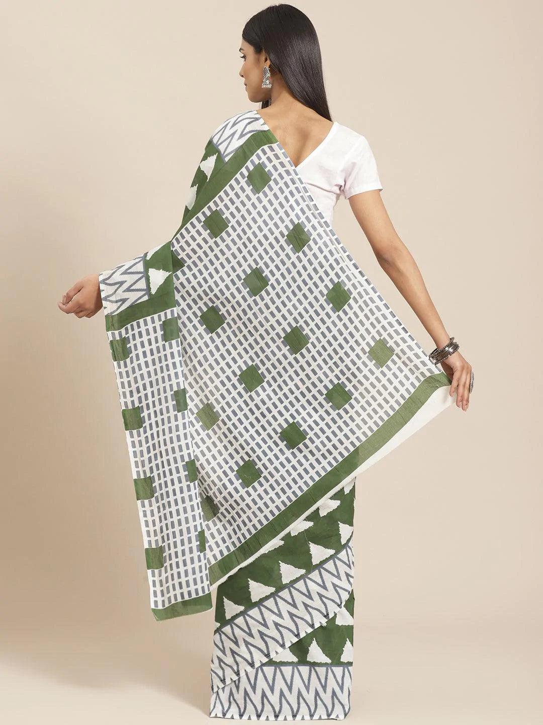 Green Printed Cotton Saree