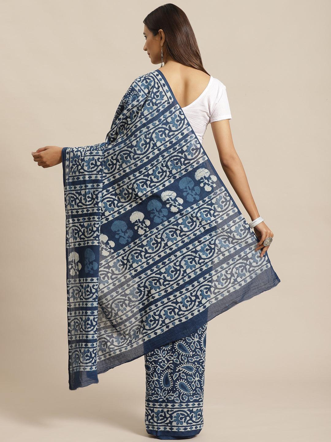 Blue Printed Cotton Saree