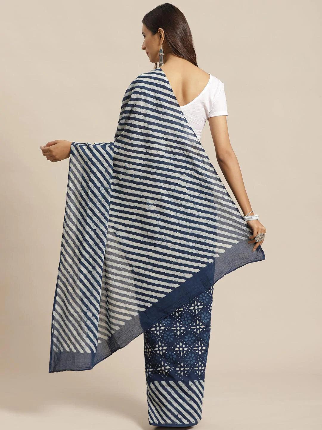 Blue Printed Cotton Saree