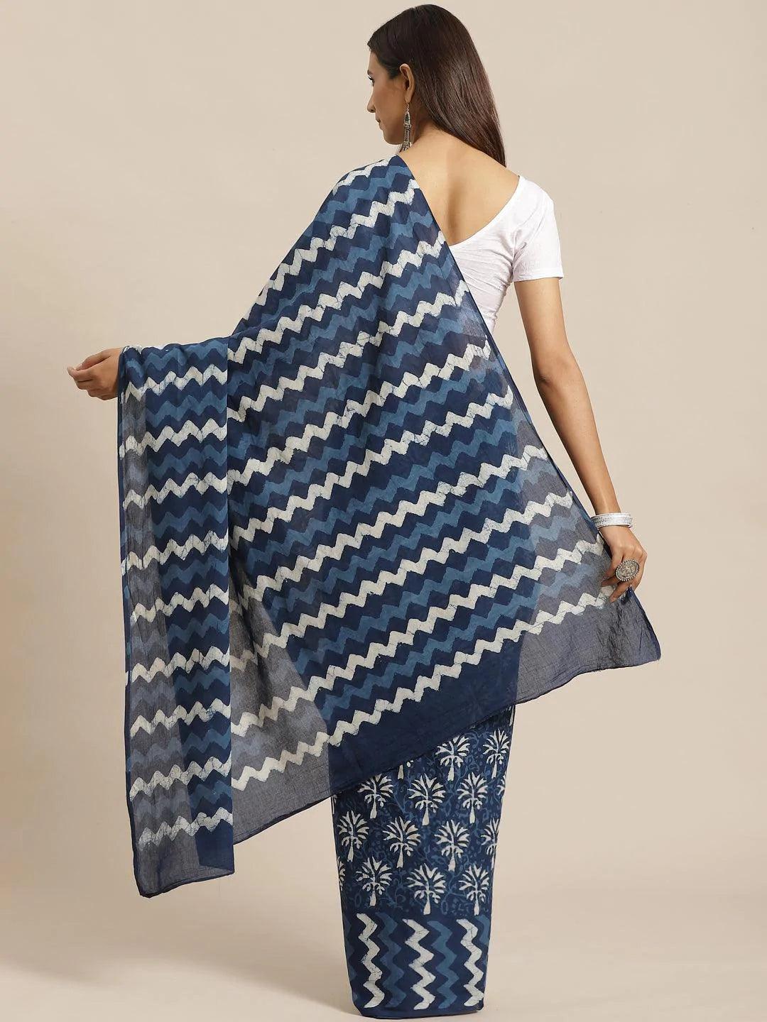 Blue Printed Cotton Saree