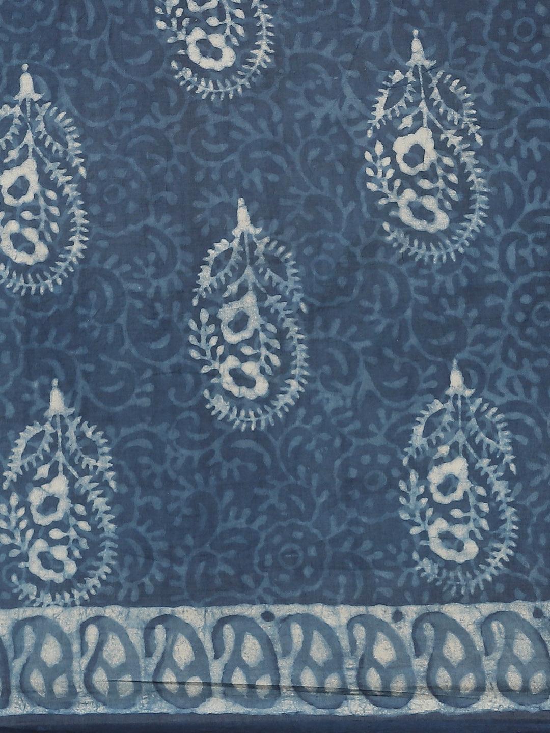 Blue Printed Cotton Saree