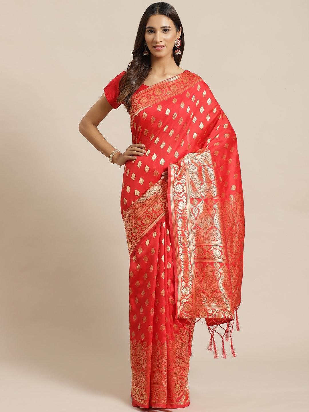 Red Woven Design Silk Saree