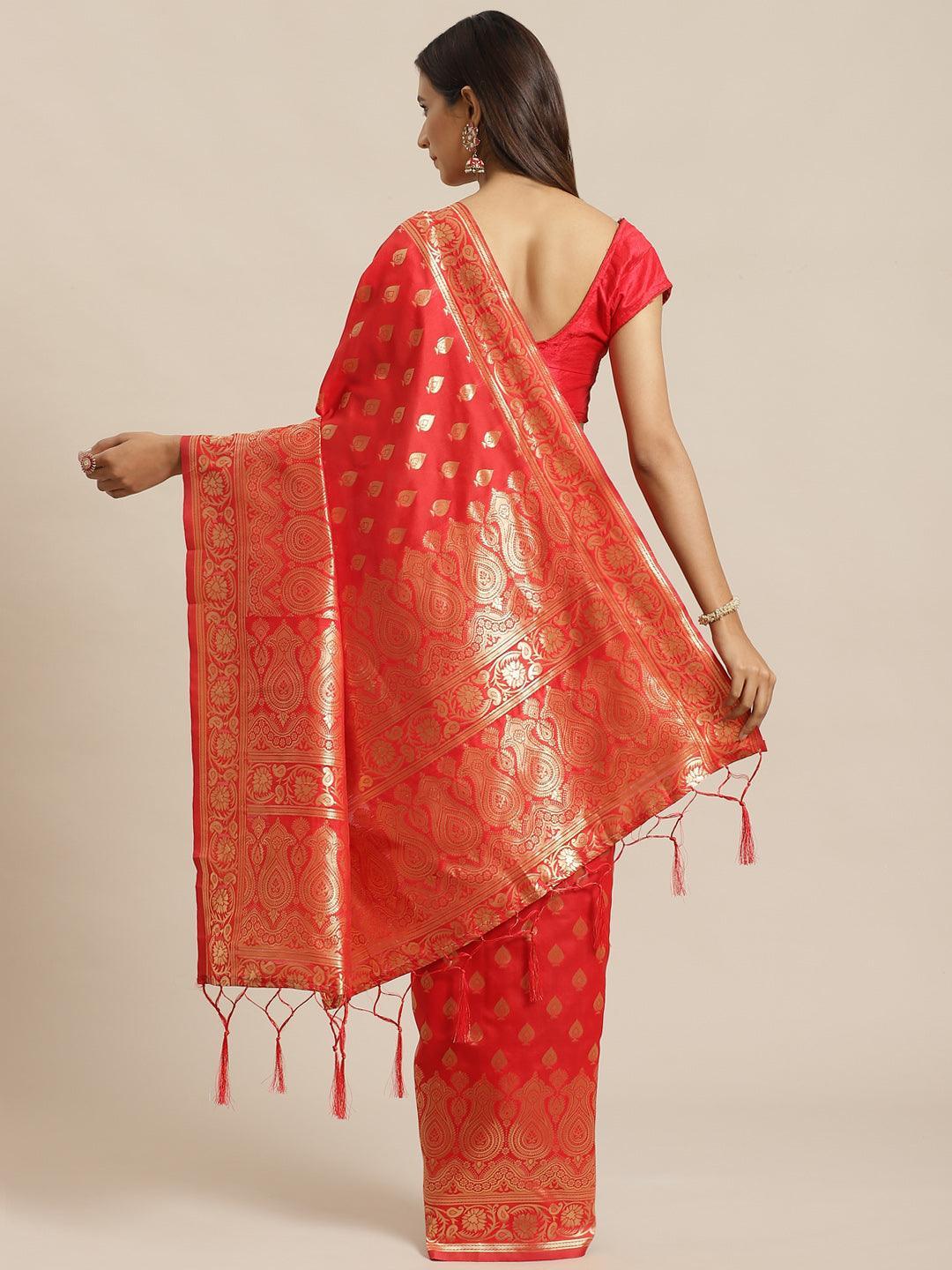 Red Woven Design Silk Saree