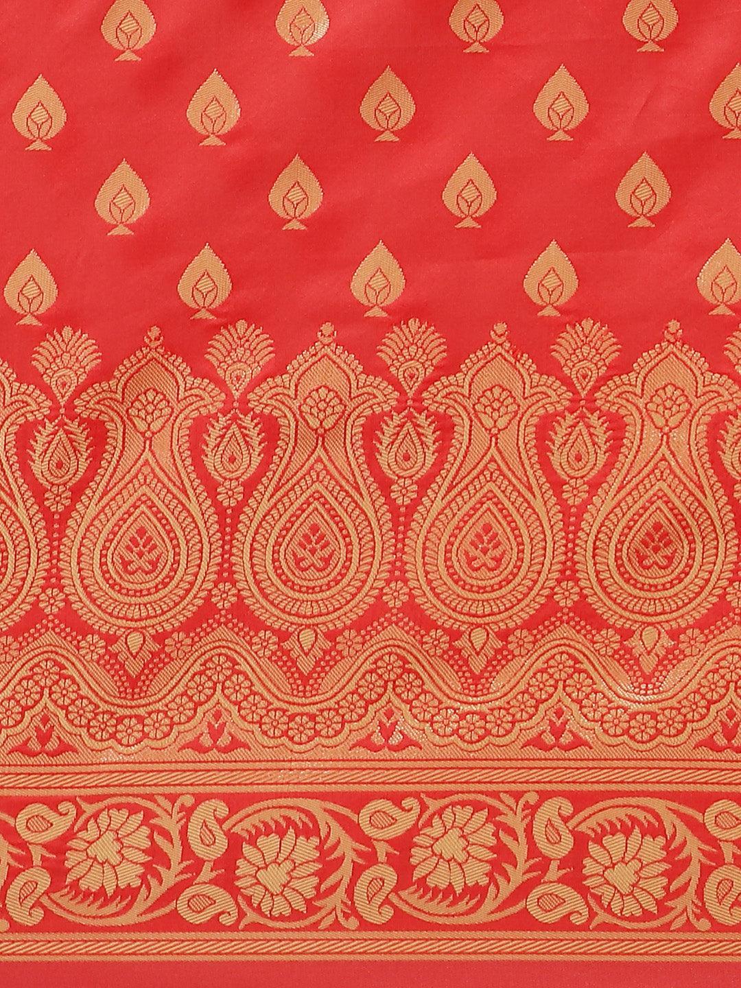 Red Woven Design Silk Saree