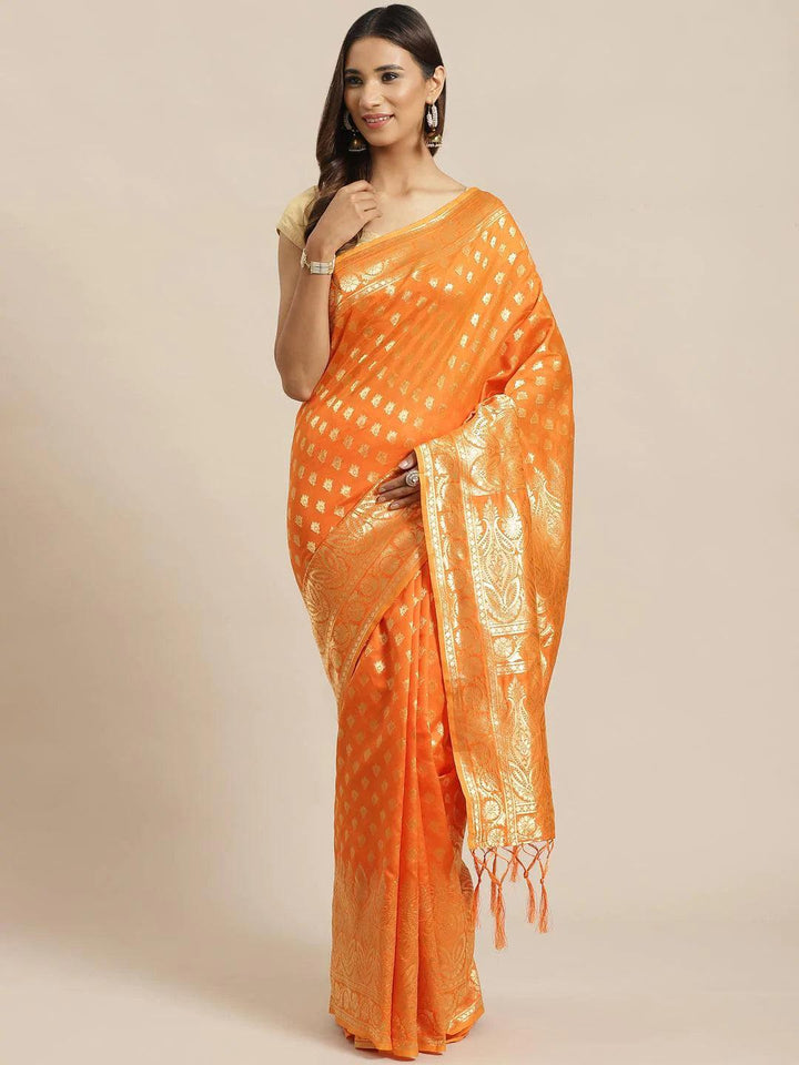 Orange Woven Design Silk Saree - ShopLibas