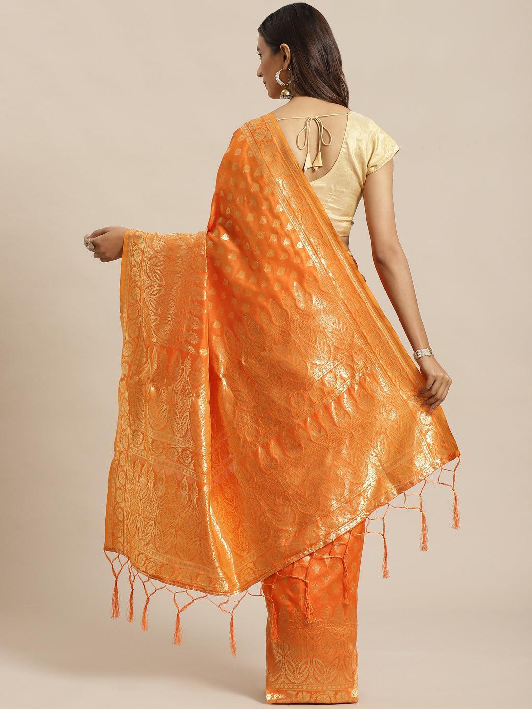 Orange Woven Design Silk Saree - ShopLibas